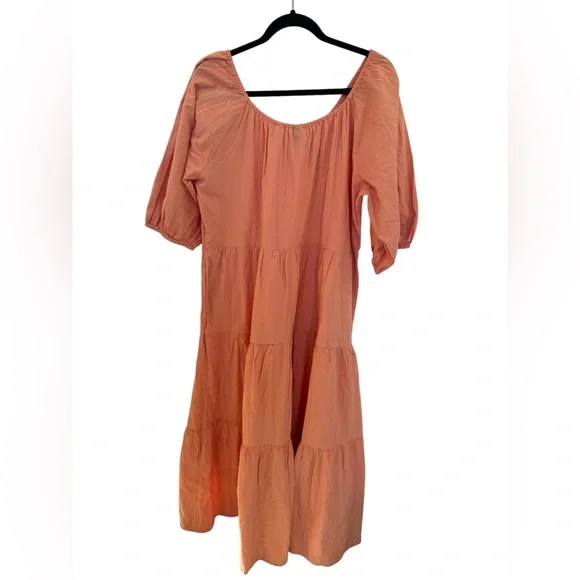 Universal Thread Peach Tiered Midi Dress with Puff Sleeves and pockets - Picture 3 of 10